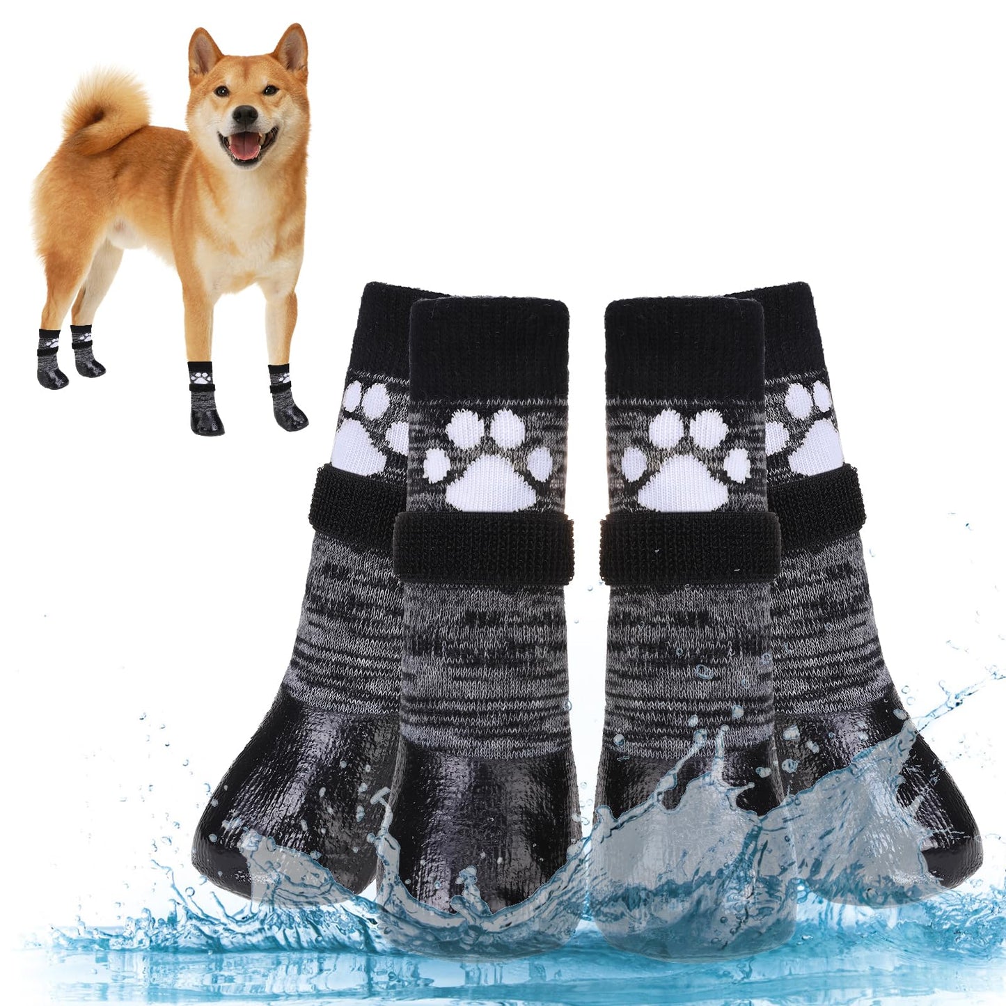 KOOLTAIL Anti Slip Dog Socks for Hot Pavement Waterproof Dog Boots Paw Protector with Straps Traction Control for Hardwood Floor Prevent Licking Dog Booties for Small Medium Large Senior Old Dogs