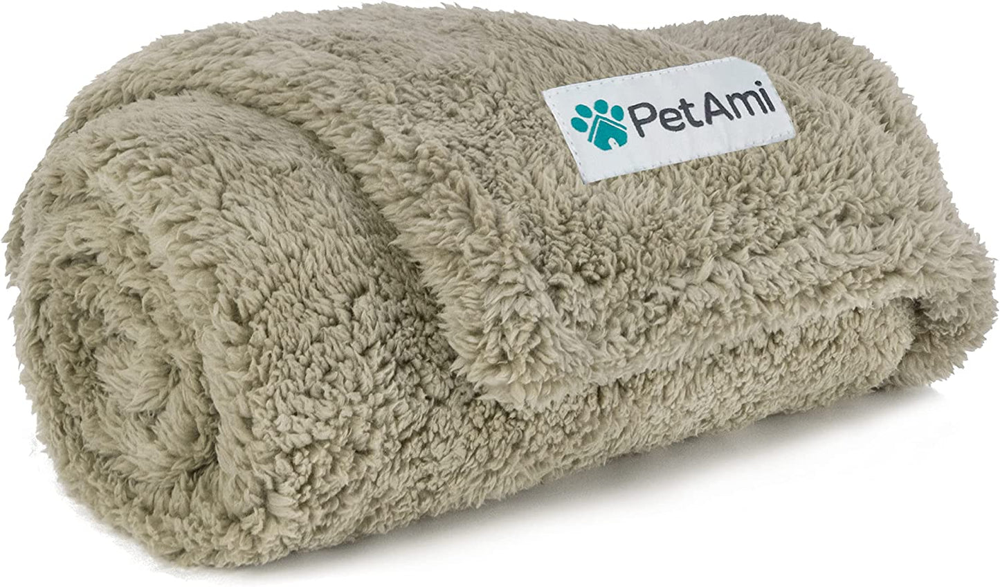Fluffy Waterproof Reversible Sherpa Dog Blanket - Pee Proof Furniture Protector for Couch & Bed, Washable Cat Blanket for Small & Medium Pets (Taupe Camel, 24X32)