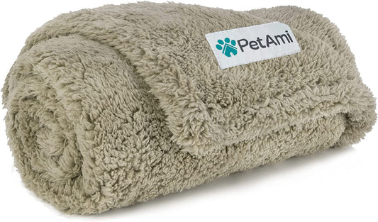 Fluffy Waterproof Reversible Sherpa Dog Blanket - Pee Proof Furniture Protector for Couch & Bed, Washable Cat Blanket for Small & Medium Pets (Taupe Camel, 24X32)