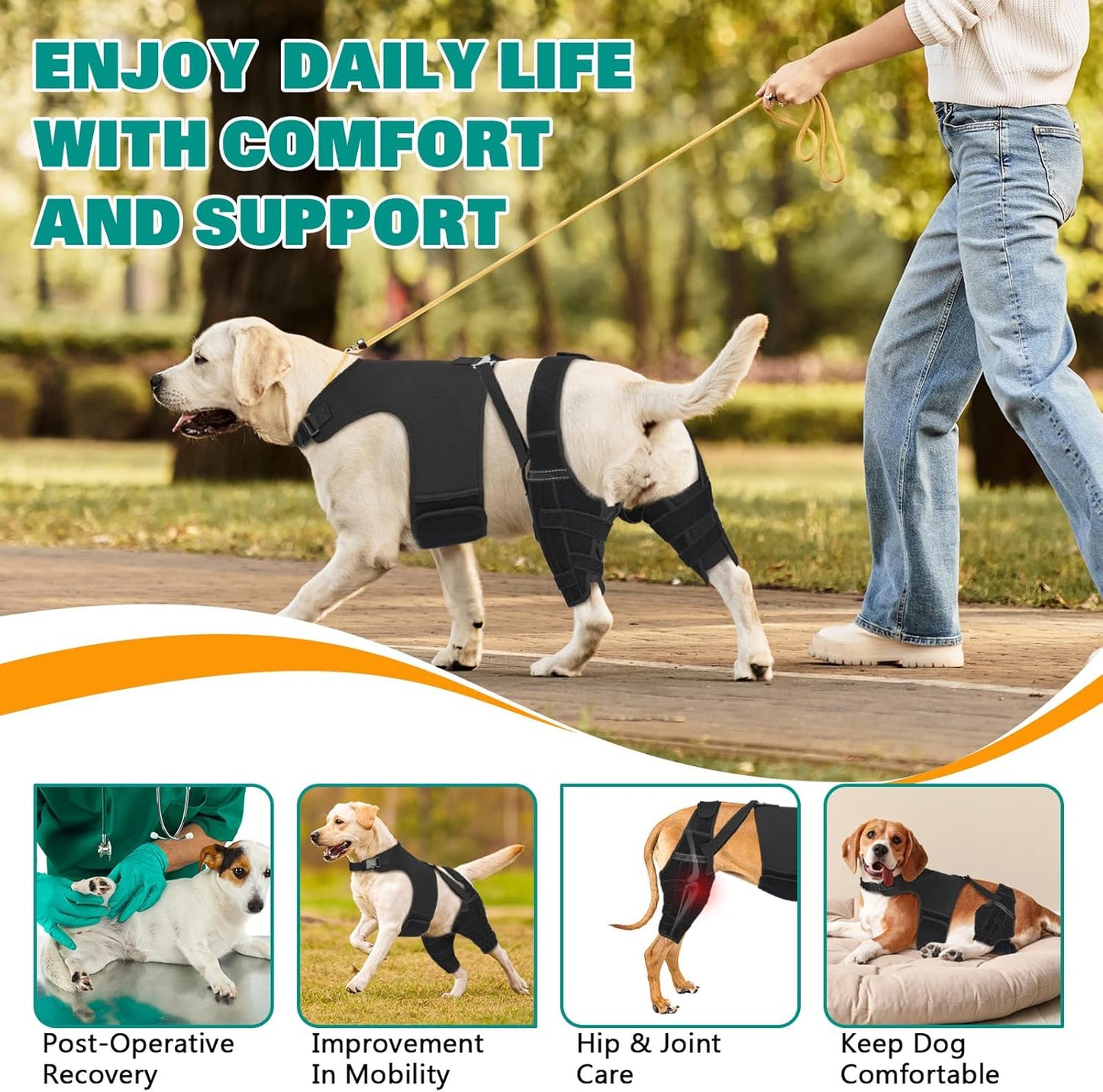 Dog Knee Braces for Torn Acl Hind Leg, Adjustable Joint Brace Non-Slip | Double Leg Support with Vest，Ccl Tear, Arthritis, Patella Luxating Recovery Cruciate Care for Small Medium Large Dog, XL