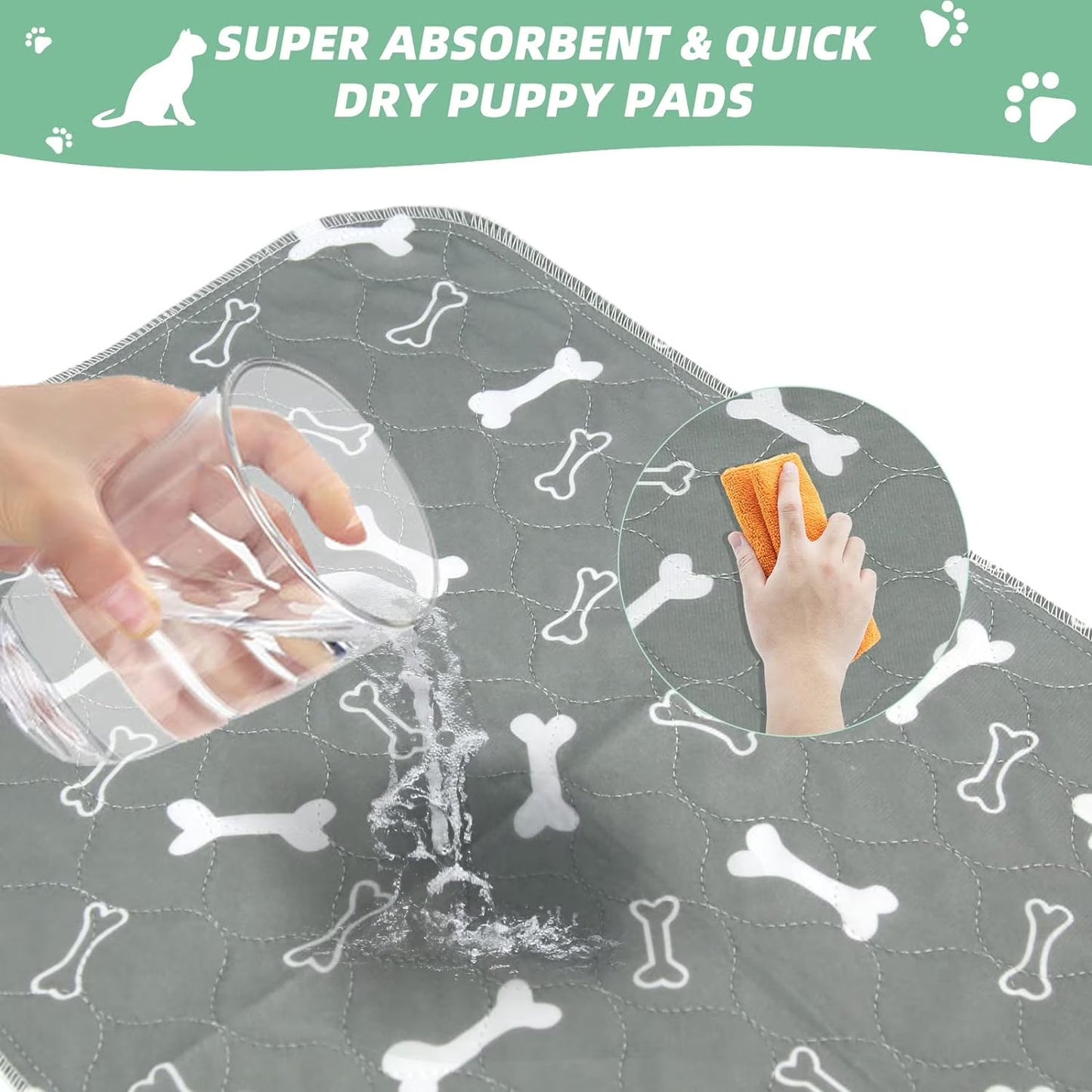 Washable Dog Pee Pads, 2 Pack Reusable Puppy Pads, Non-Slip Super Absorbent Dog Mat Incontinence Pads for Dog Playpen, Dog Crate - 16” X 24”