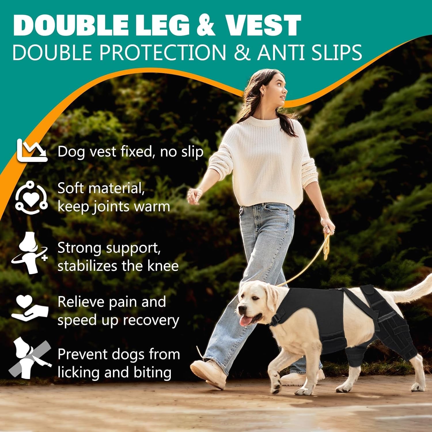 Dog Knee Braces for Torn Acl Hind Leg, Adjustable Joint Brace Non-Slip | Double Leg Support with Vest，Ccl Tear, Arthritis, Patella Luxating Recovery Cruciate Care for Small Medium Large Dog, M