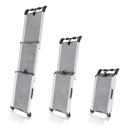 Dog Ramp for Car - Anti-Slip Dog Car Ramp for Large Dogs SUV - Stable 250LBS Capacity - Telescoping Pet Ramp for Car - Portable - Night Safety Reflective Sides - Fixing Clip - Gray