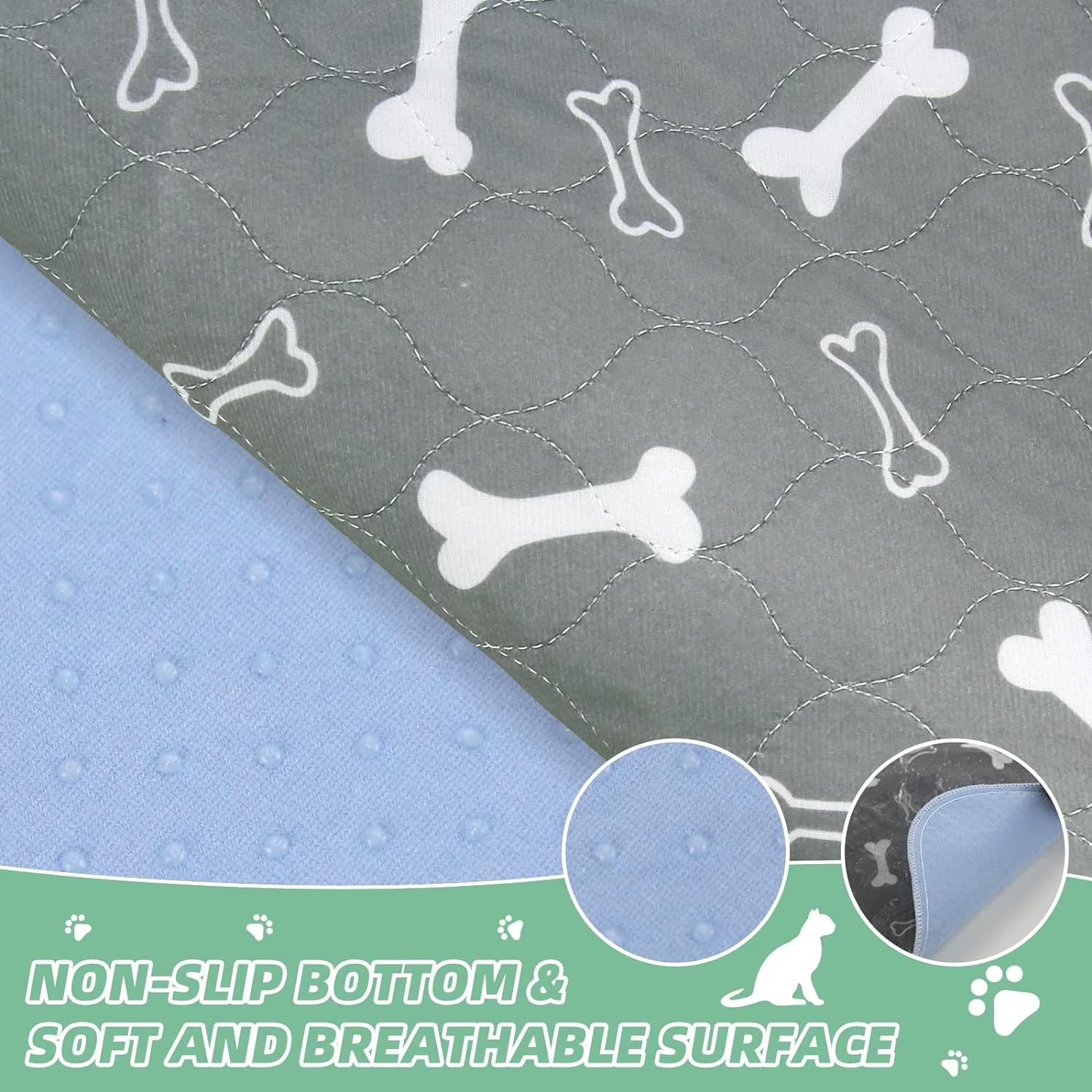 Washable Dog Pee Pads, 2 Pack Reusable Puppy Pads, Non-Slip Super Absorbent Dog Mat Incontinence Pads for Dog Playpen, Dog Crate - 16” X 24”