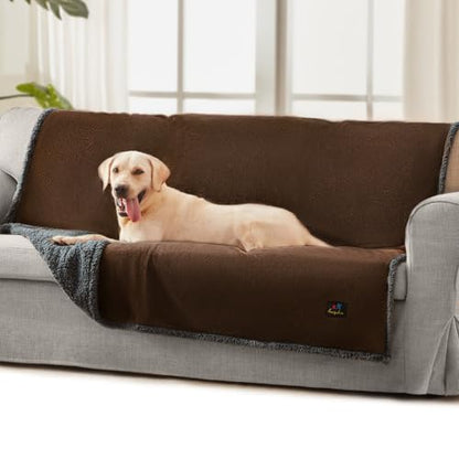 Luciphia Waterproof Blanket for Large Dogs Liquid Proof Furniture Protector Washable Pet Reversible Bed Cover for Couch Soft Sherpa Fleece Cat Blanket for Small Medium Brown Large（65" x 57"）