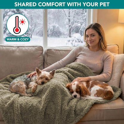 Fluffy Waterproof Reversible Sherpa Dog Blanket - Pee Proof Furniture Protector for Couch & Bed, Washable Cat Blanket for Small & Medium Pets (Taupe Camel, 24X32)